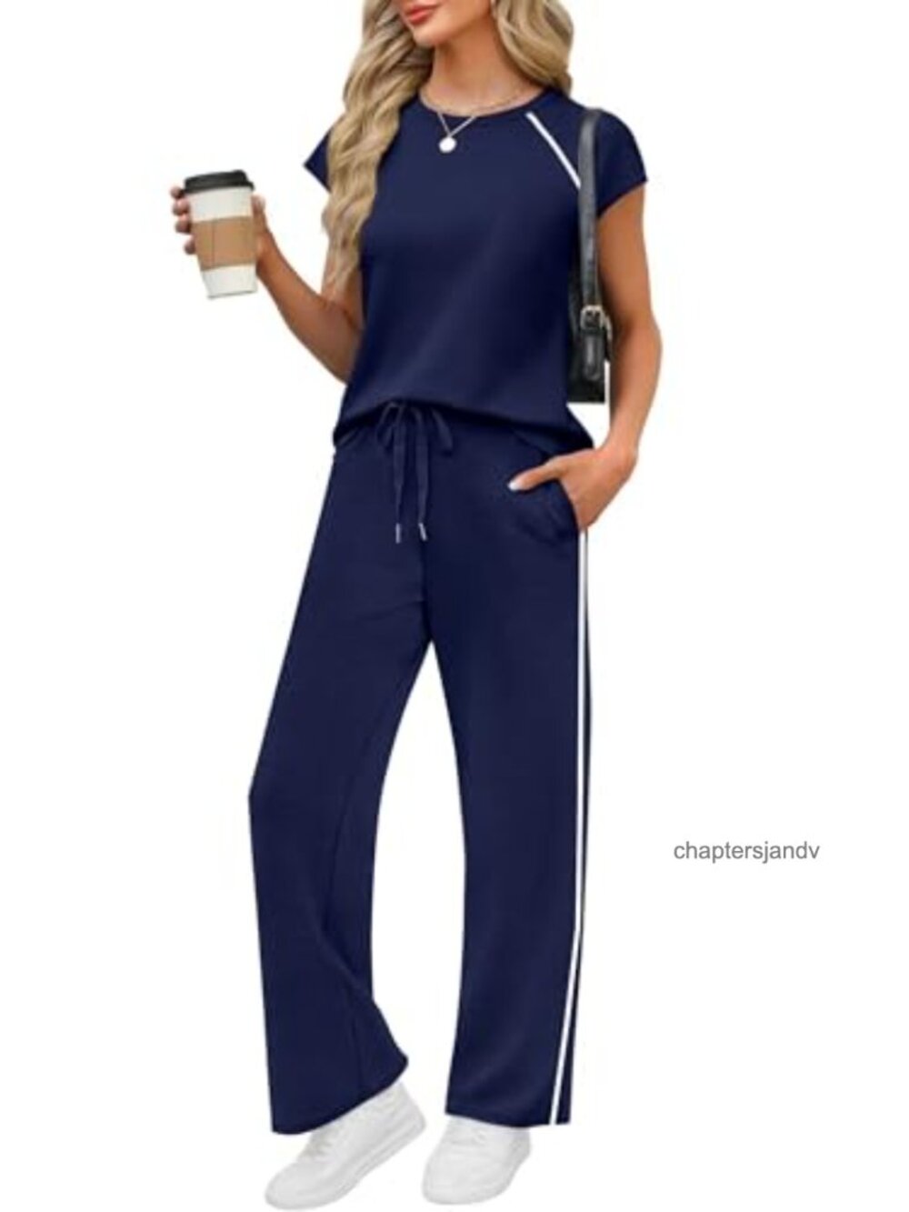 PRETTYGARDEN Women's 2 Piece Lounge Set Cap Sleeve Top Wide Leg Pants